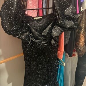 Haute Monde Elegant Black Dress with White Dots